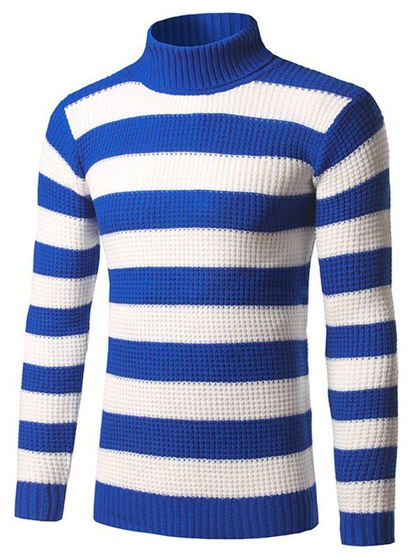 

Slim Fit Roll Neck Striped Pullover Sweater, Blue