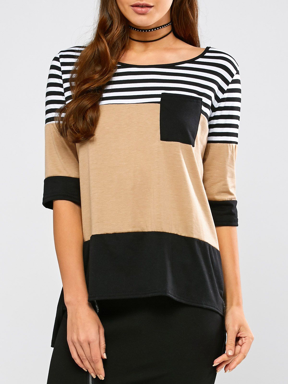 

Stripe Patchy Pocket Raglan Tee, Light khaki