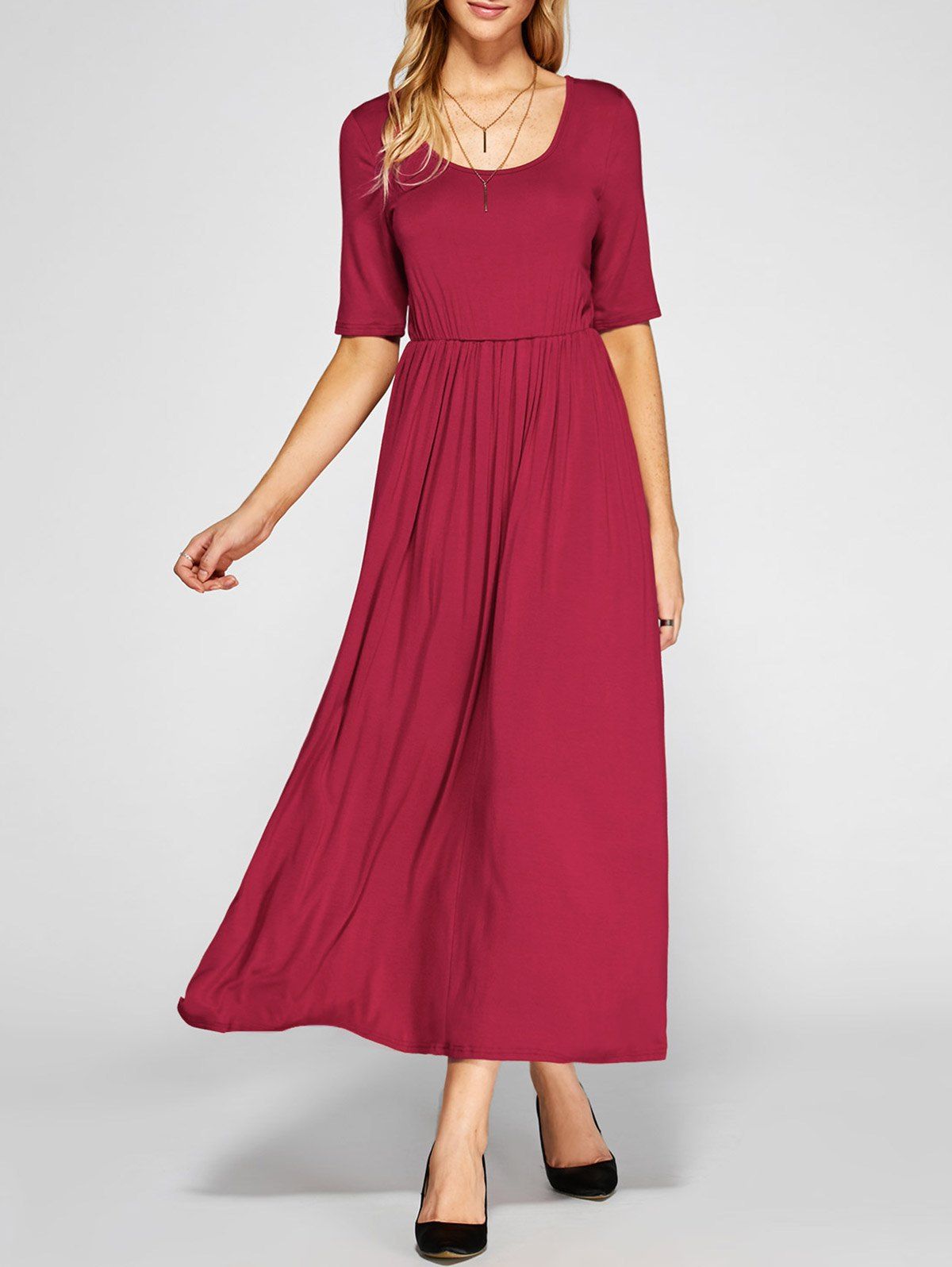 

Maxi High Waist Pleated A Line Dress, Red