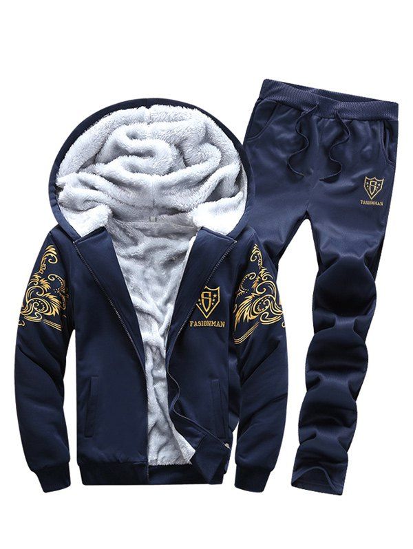 

Flocking Zip Up Hoodie and Casual Pants Twinset, Deep blue