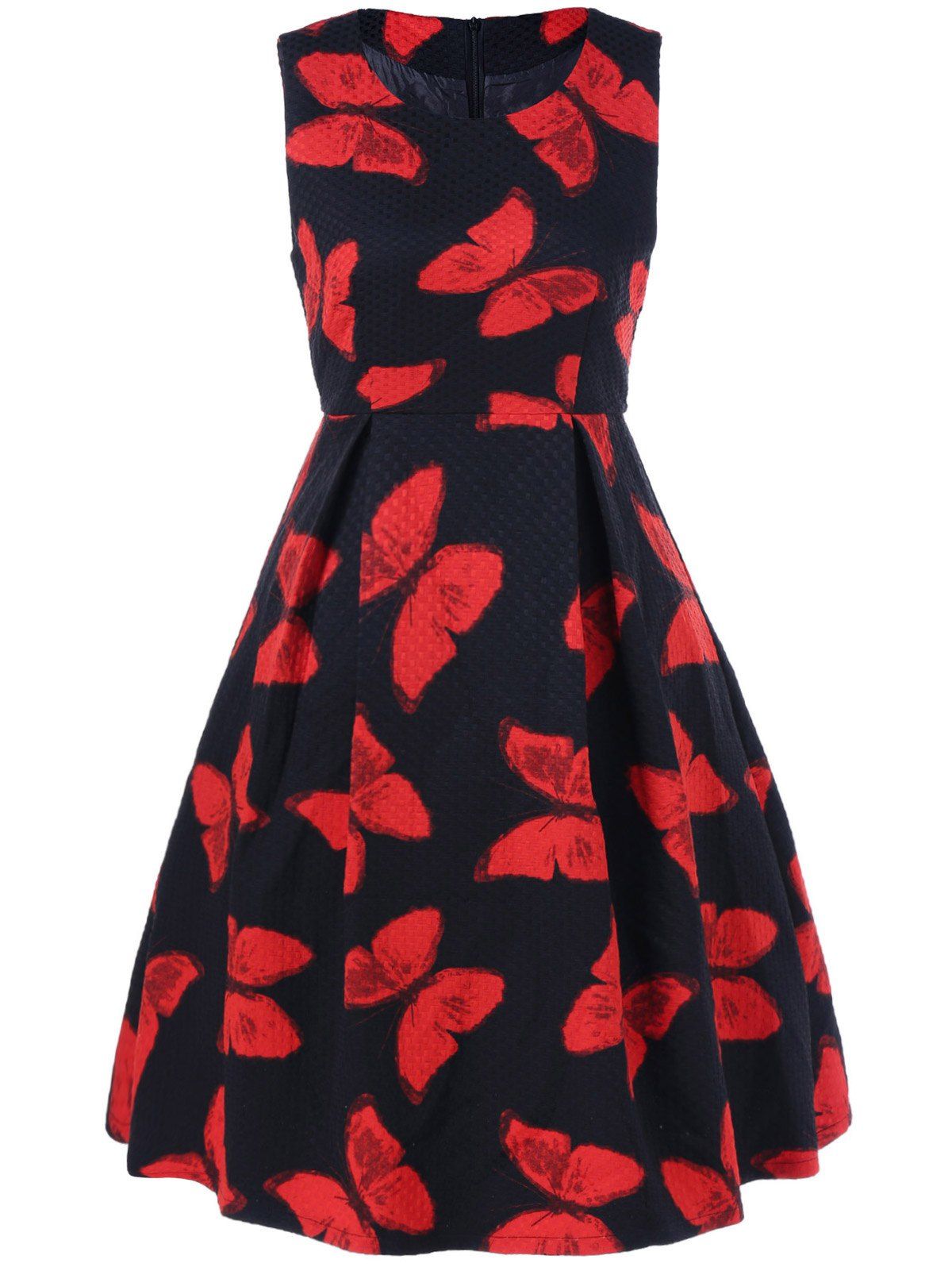 [41% OFF] 2021 Butterfly Print Fit And Flare Dress In RED/BLACK | DressLily
