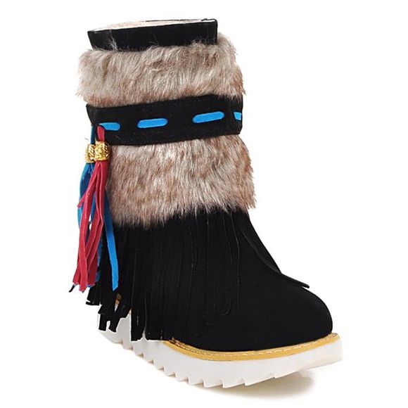 Bottes UGG en fausse fourrure décorées avec frange - Noir 38