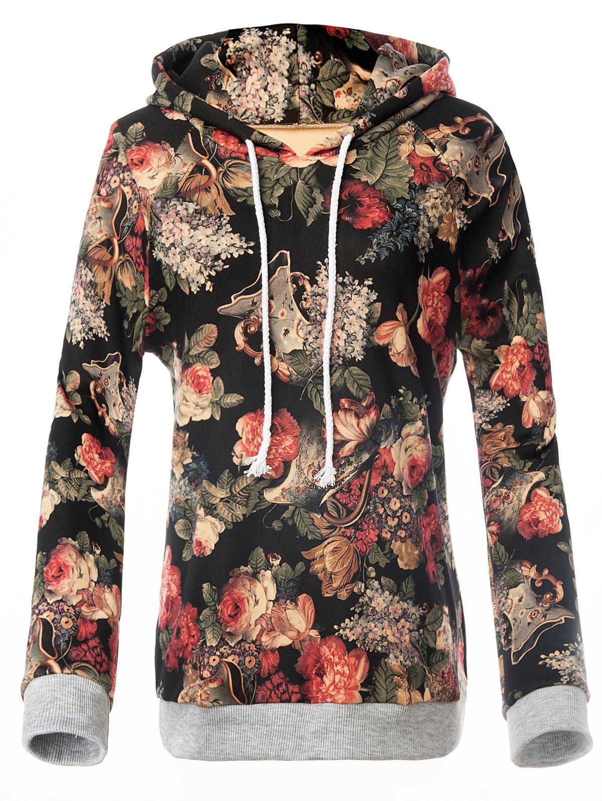 

Fit Floral Printing Hoodie, Black