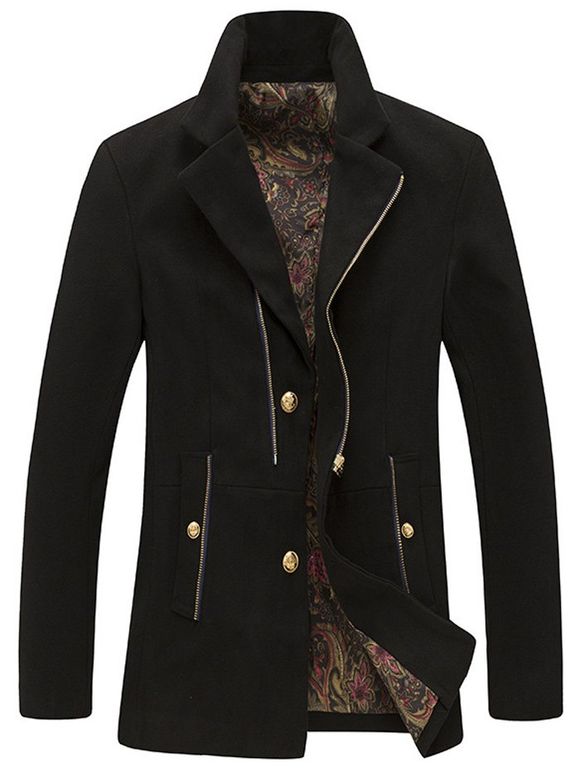 Manteau en laine zippé ,boutonnage unique ,col tailleur - Noir M