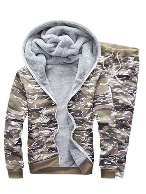 Twin-set sweat à capuche camouflage floqué et pantalon à cordon - Vert Cendré XL