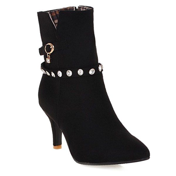 

Point Toe Rhinestone Ankle Boots, Black