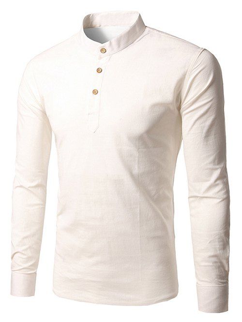 T-shirt à manches longues à col montant avec moitié de boutonnage - Blanc 2XL