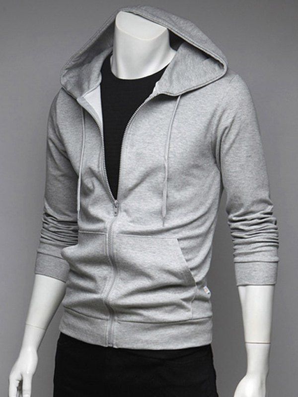 

Pocket Spliced Drawstring Hoodie, Gray