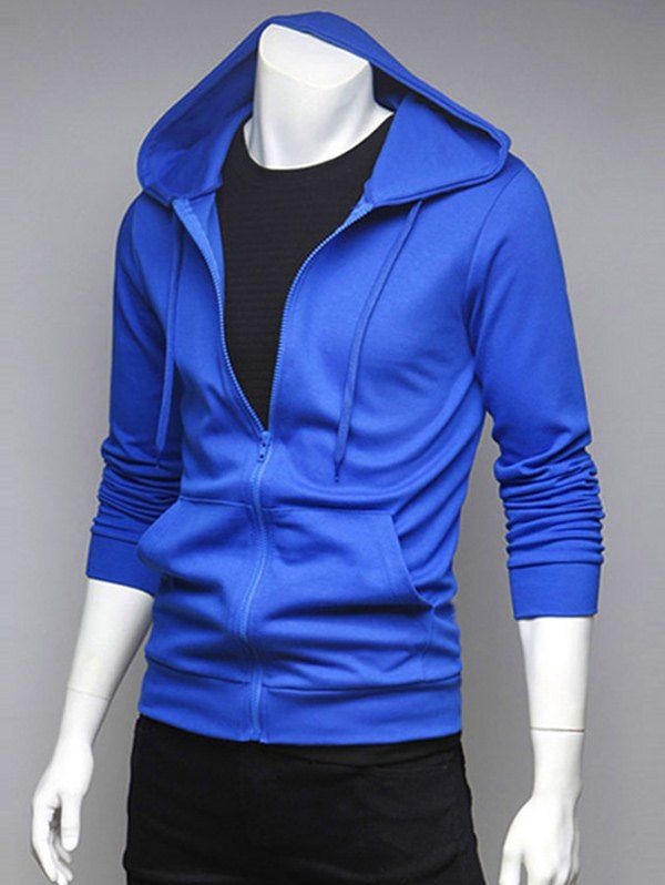 

Pocket Spliced Drawstring Hoodie, Blue
