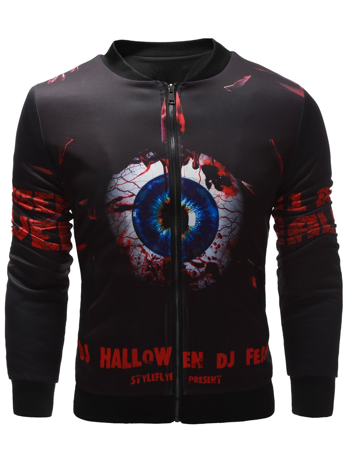 

Stand Collar Zippered Halloween Jacket, Black