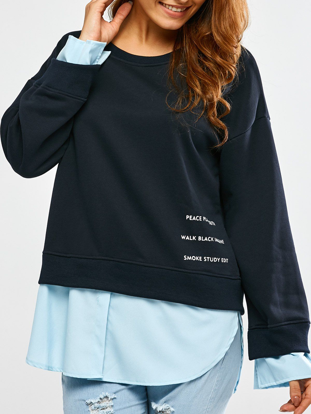 

Patchwork Graphic Sweatshirt, Cadetblue