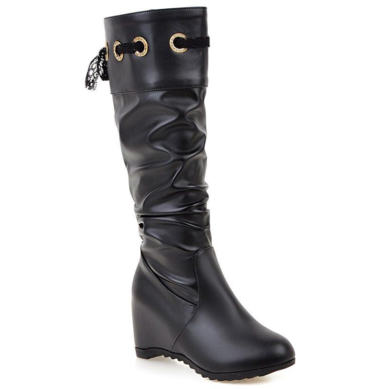 

Hidden Wedge Tie Up Boots, Black