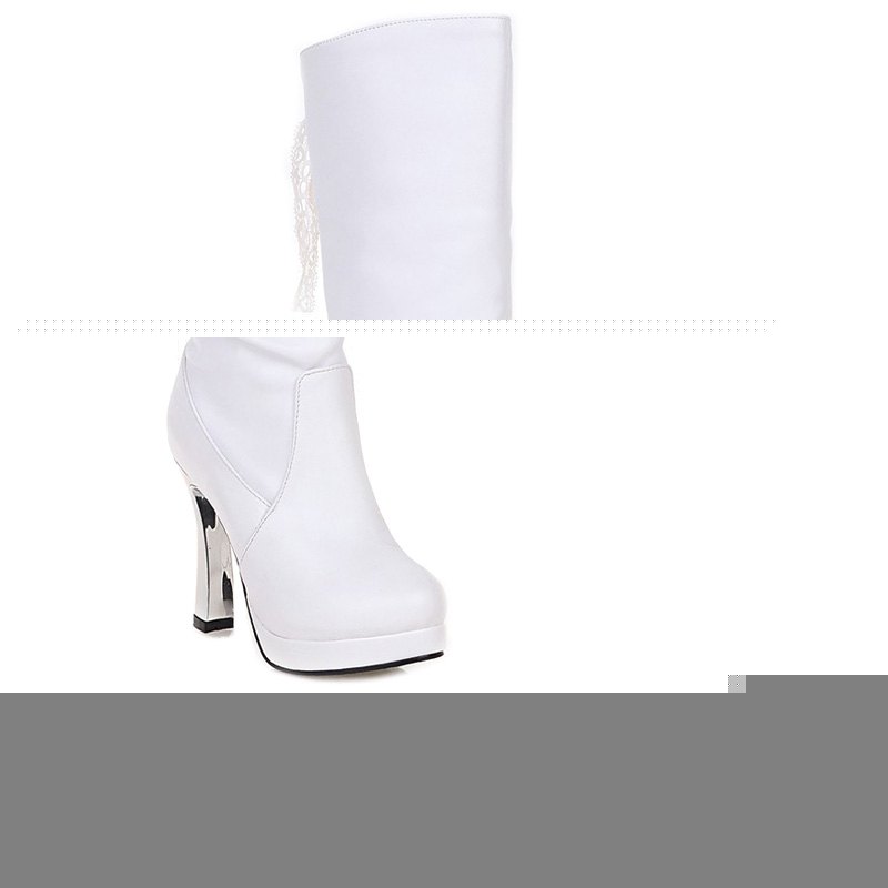 

Platform Chunky Heel Tie Up Boots, White