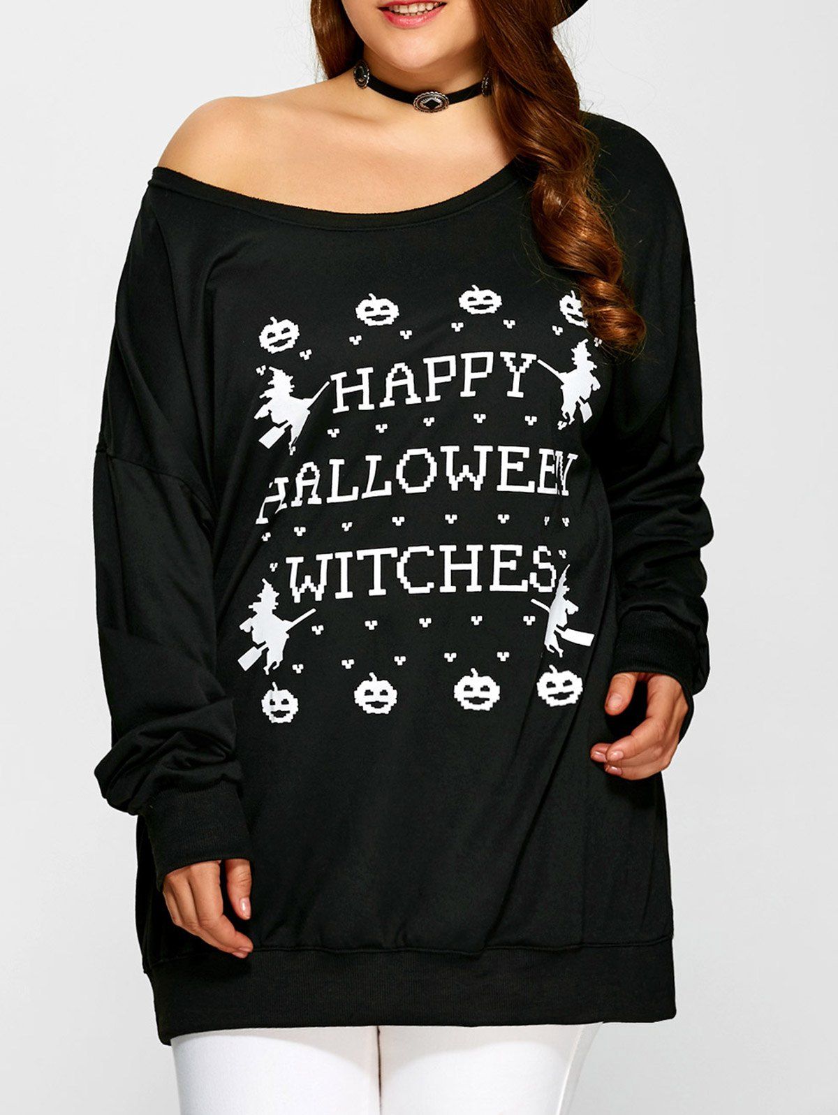 

Pullover Letter Witch Print Sweatshirt, Black