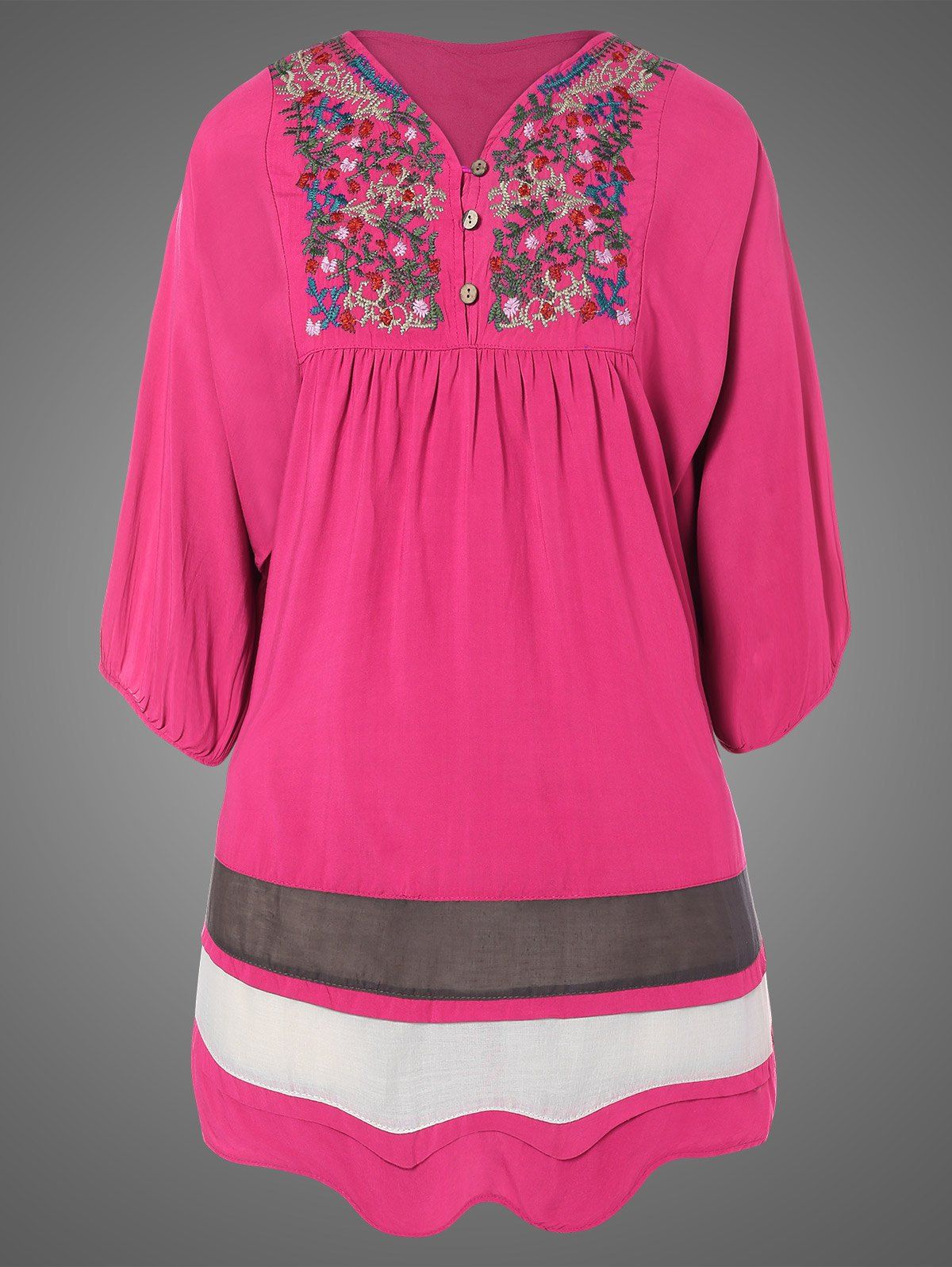 

Plus Size Embroidered Bib Relaxed Dress, Rose red