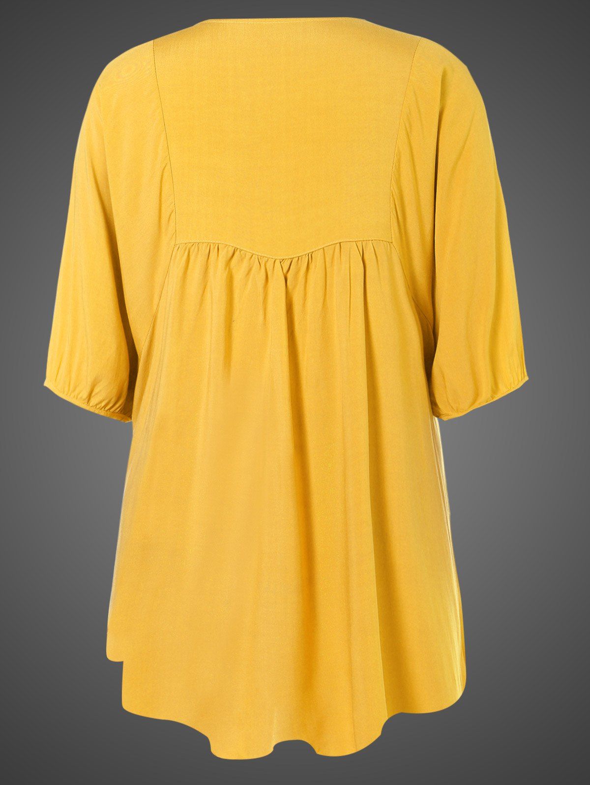 2018 Plus Size Embroidered Bib Tunic Dress YELLOW ONE SIZE In Dresses