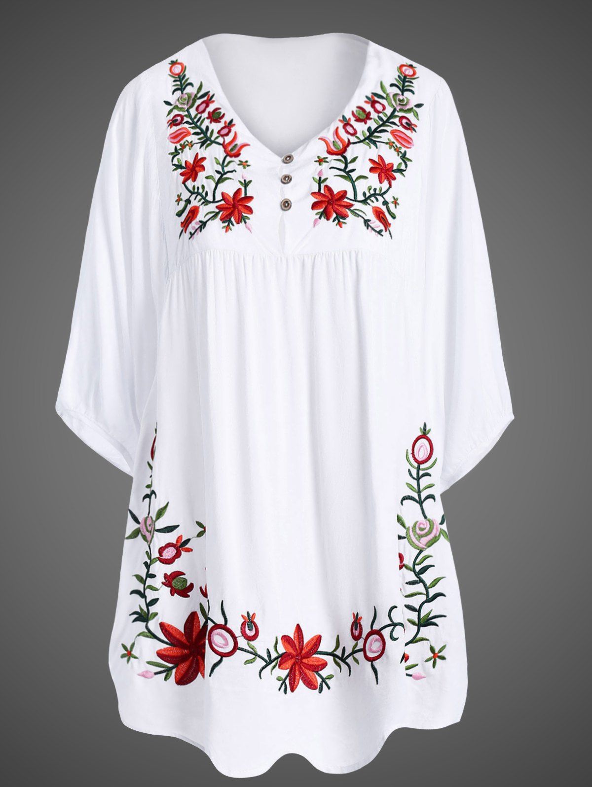 

Plus Size Embroidered Bib Tunic Dress, White