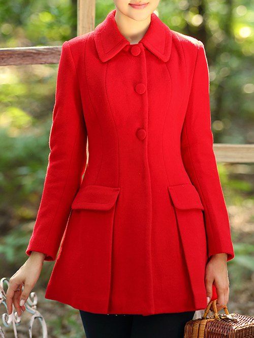 Manteau en laine plissé - Rouge S