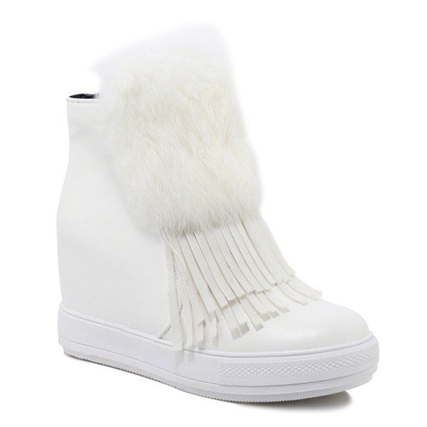 

Fringe Faux Fur Hidden Wedge Boots, White