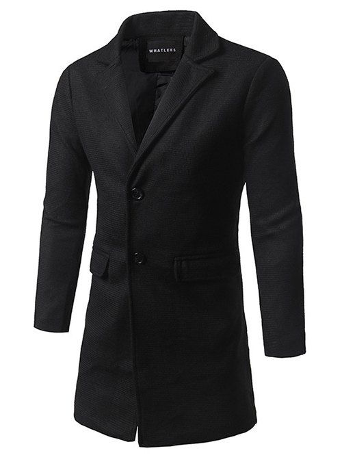 Manteau drapé avec col à revers à boutons - Noir 3XL