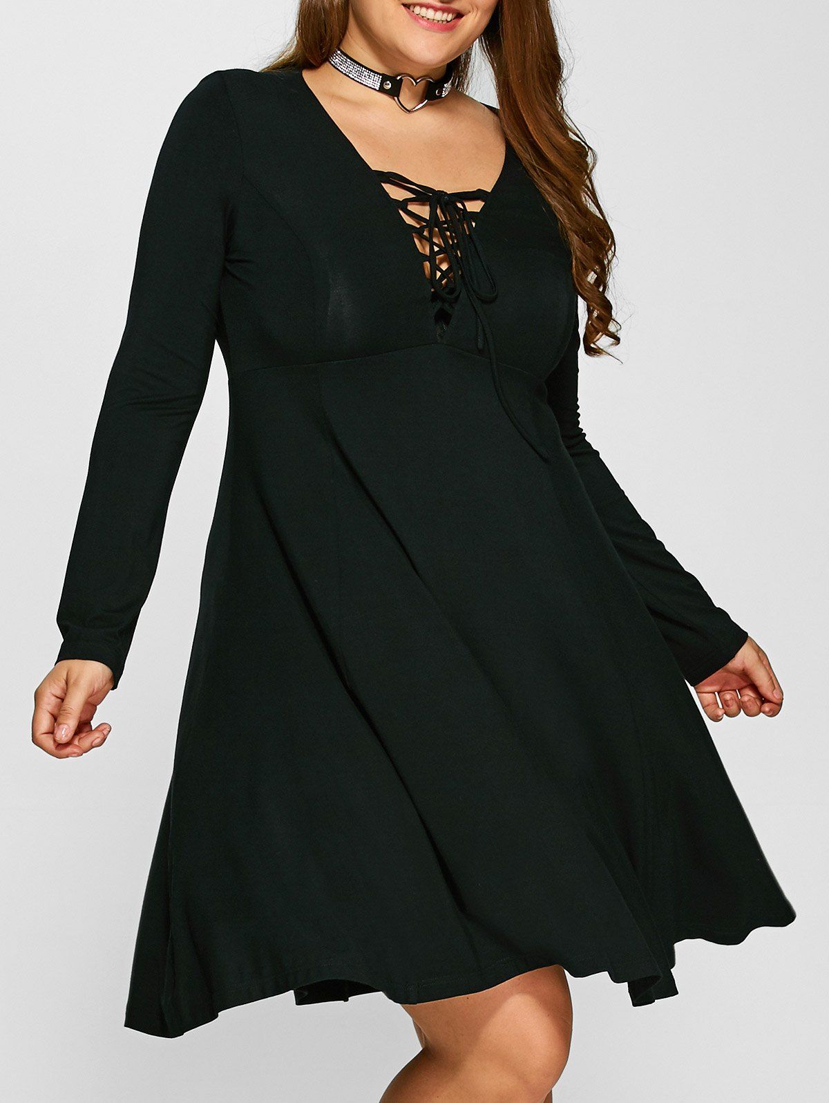[41% OFF] 2021 Plus Size Lace-Up Bodice Empire Waist Dress In BLACK ...