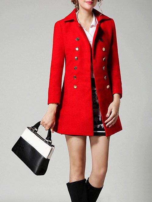 Manteau en laine ,double boutonnage - Rouge S
