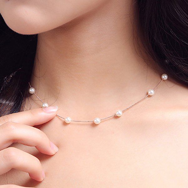 Artificial Pearl Adorn Beaded Necklace - WHITE 
