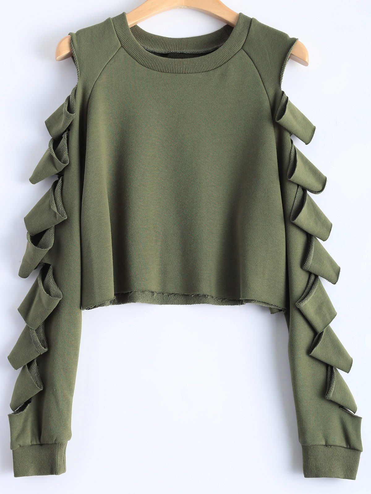 [41% OFF] 2021 Split Sleeve Crew Neck Cropped Sweatshirt In ARMY GREEN ...