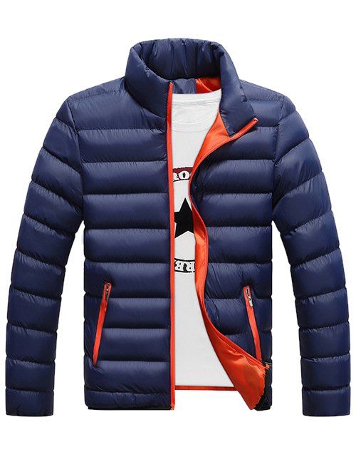 

Funnel Neck Zipper Pocket Padded Jacket, Deep blue
