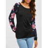 T-shirt manches raglan a motif fleuri - Noir XL