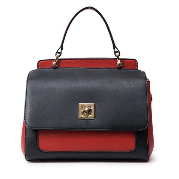 

Color Block Twist Lock Closure Crossbody Bag, Red