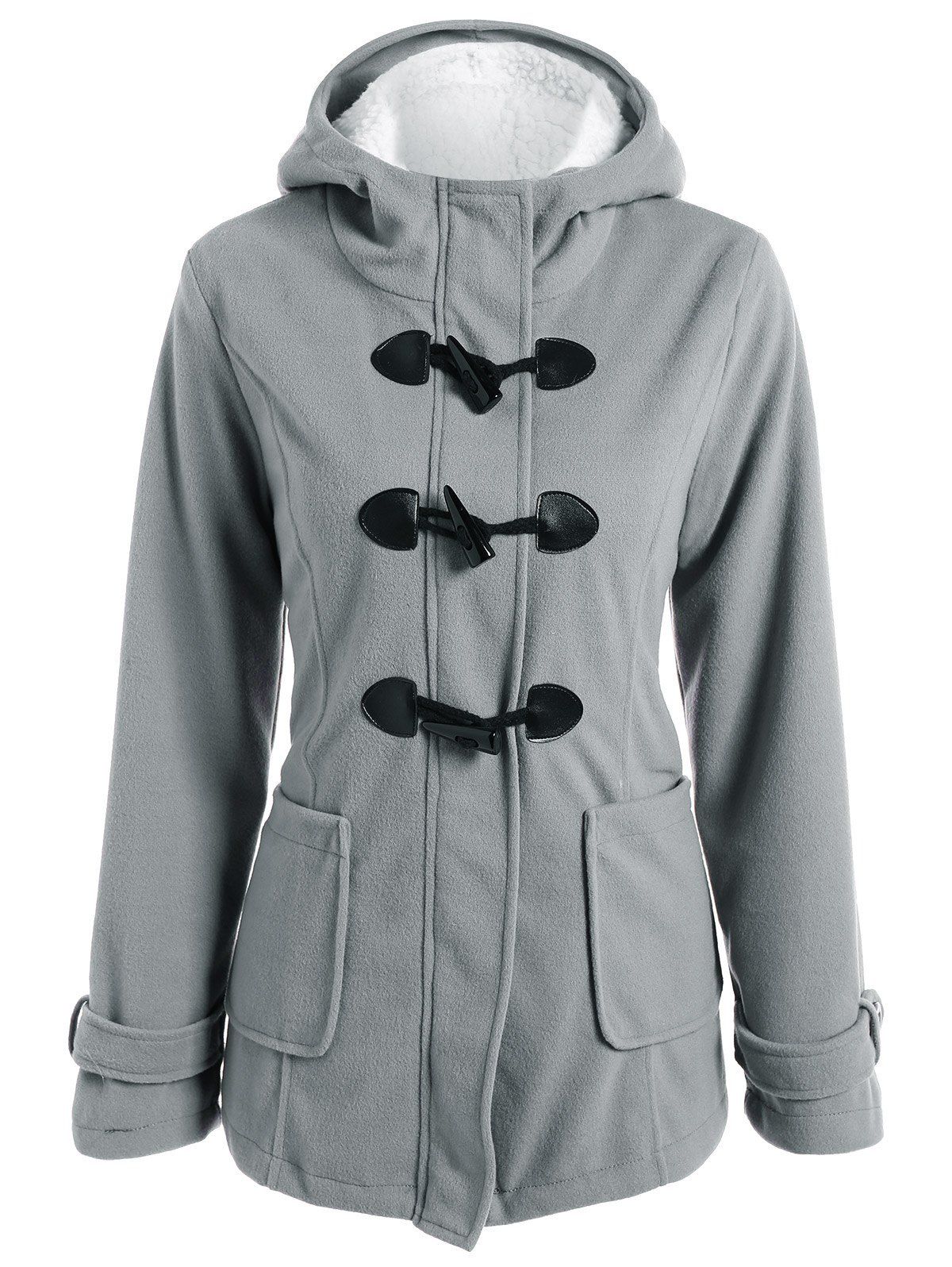 [36% OFF] 2021 Zip Up Fleece Hooded Duffle Coat In LIGHT GRAY | DressLily