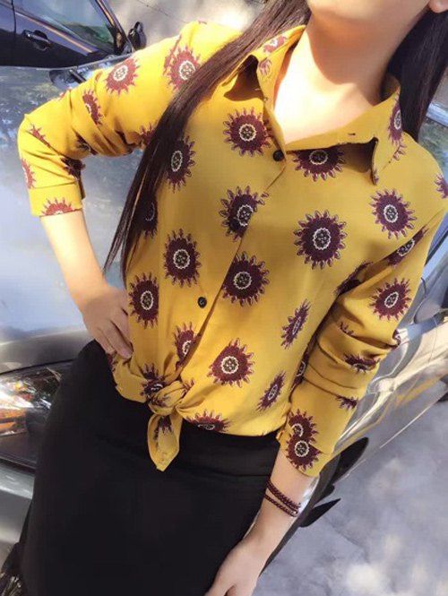 

Button Up Printed Floral Shirt, Yellow