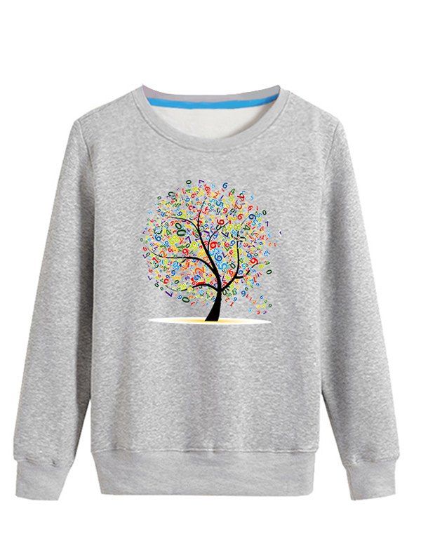 

Letter Tree Print Long Sleeve Sweatshirt, Gray