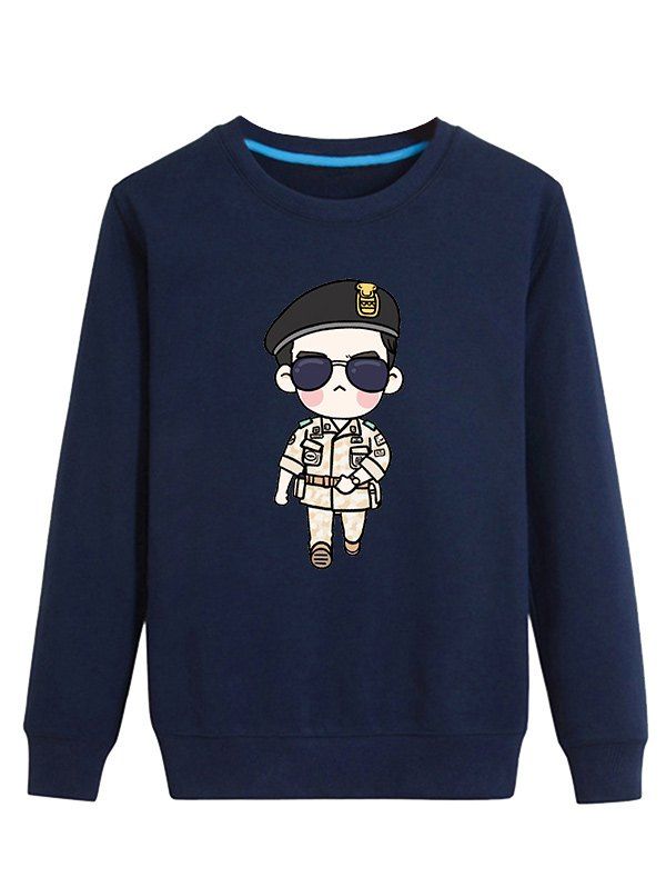 

Cartoon Soldier Print Long Sleeve Sweatshirt, Cadetblue