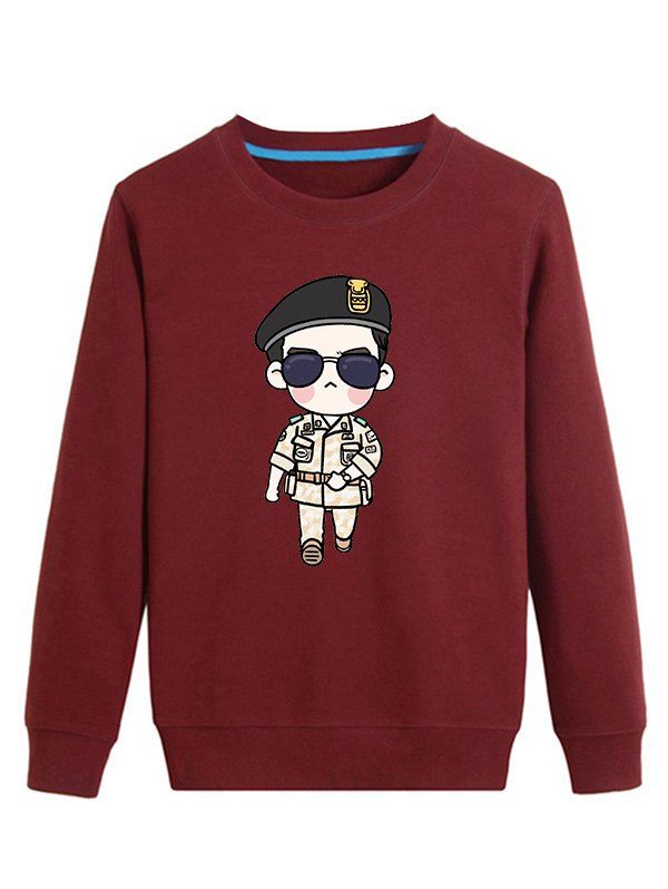 

Cartoon Soldier Print Long Sleeve Sweatshirt, Wine red