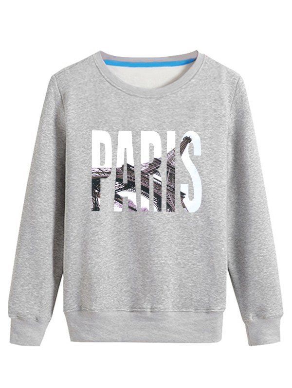 

3D Paris Print Long Sleeve Sweatshirt, Gray