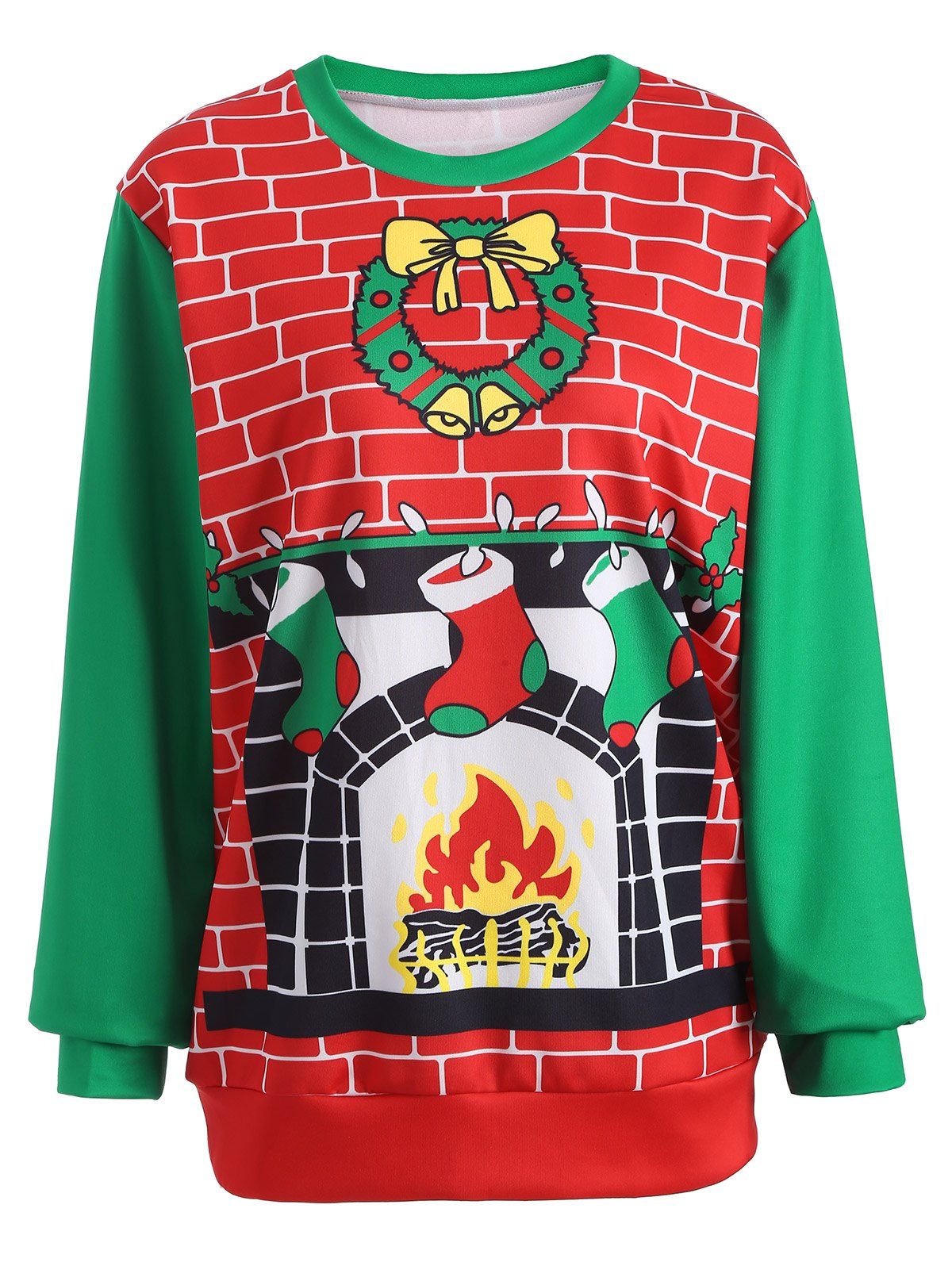 

3D Christmas Print Color Block Sweatshirt, Red and green