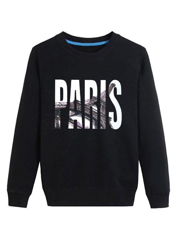 

3D Paris Print Long Sleeve Sweatshirt, Black