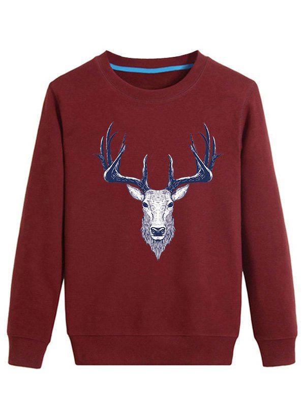 

Elk Print Long Sleeve Sweatshirt, Wine red