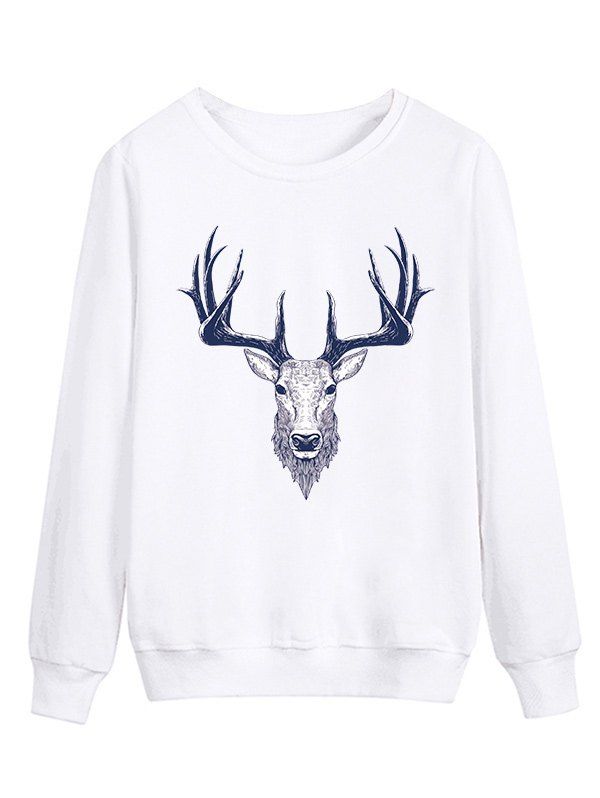 

Elk Print Long Sleeve Sweatshirt, White
