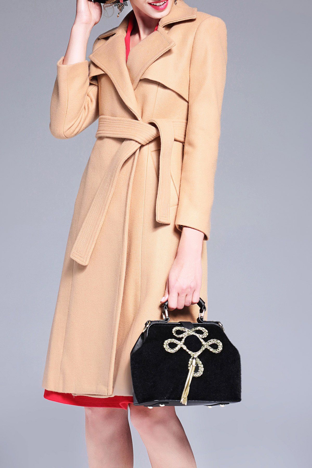 

Wool Blend Longline Belted Coat, Khaki