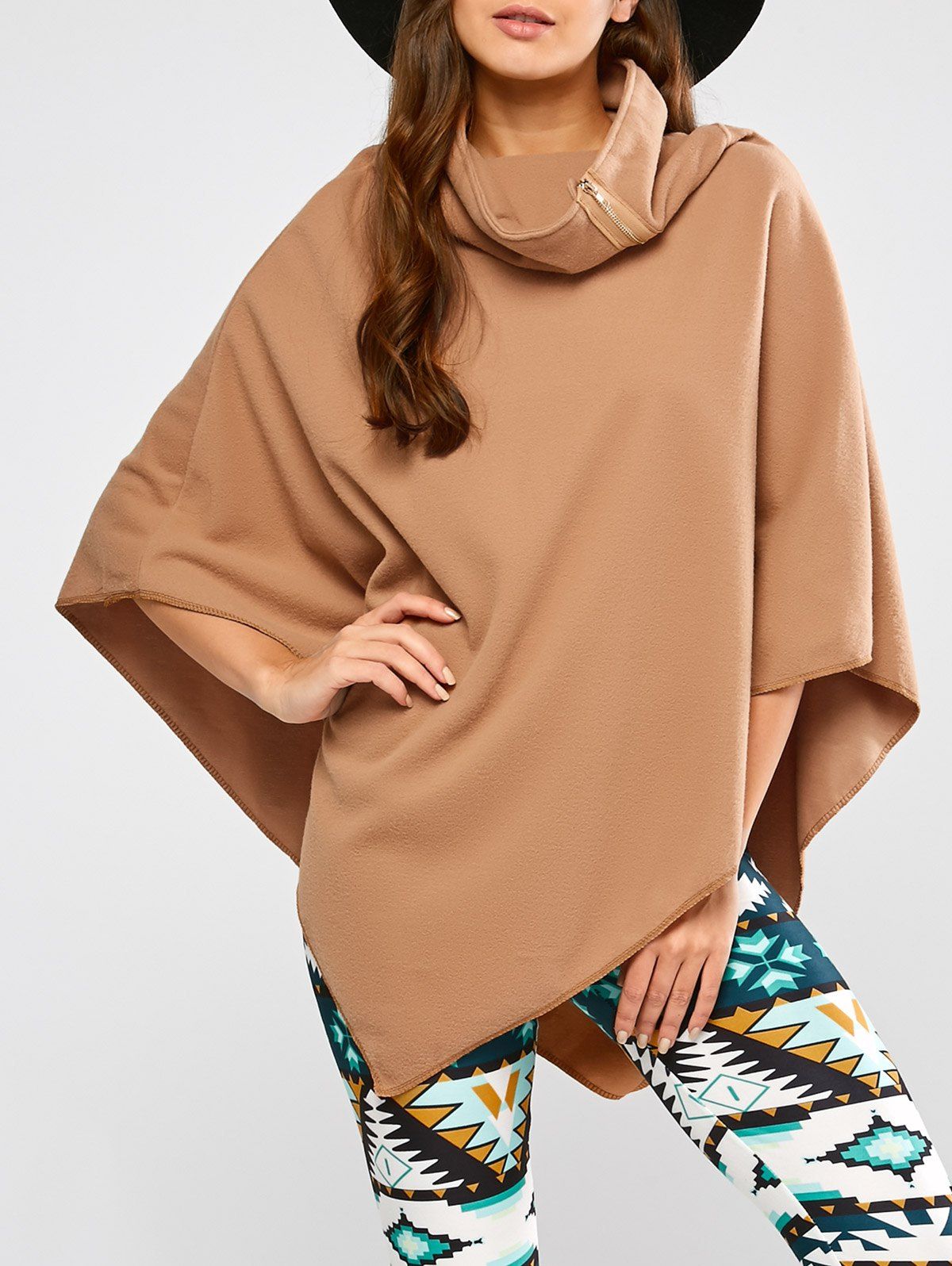 

Asymmetric Hem Poncho, Camel