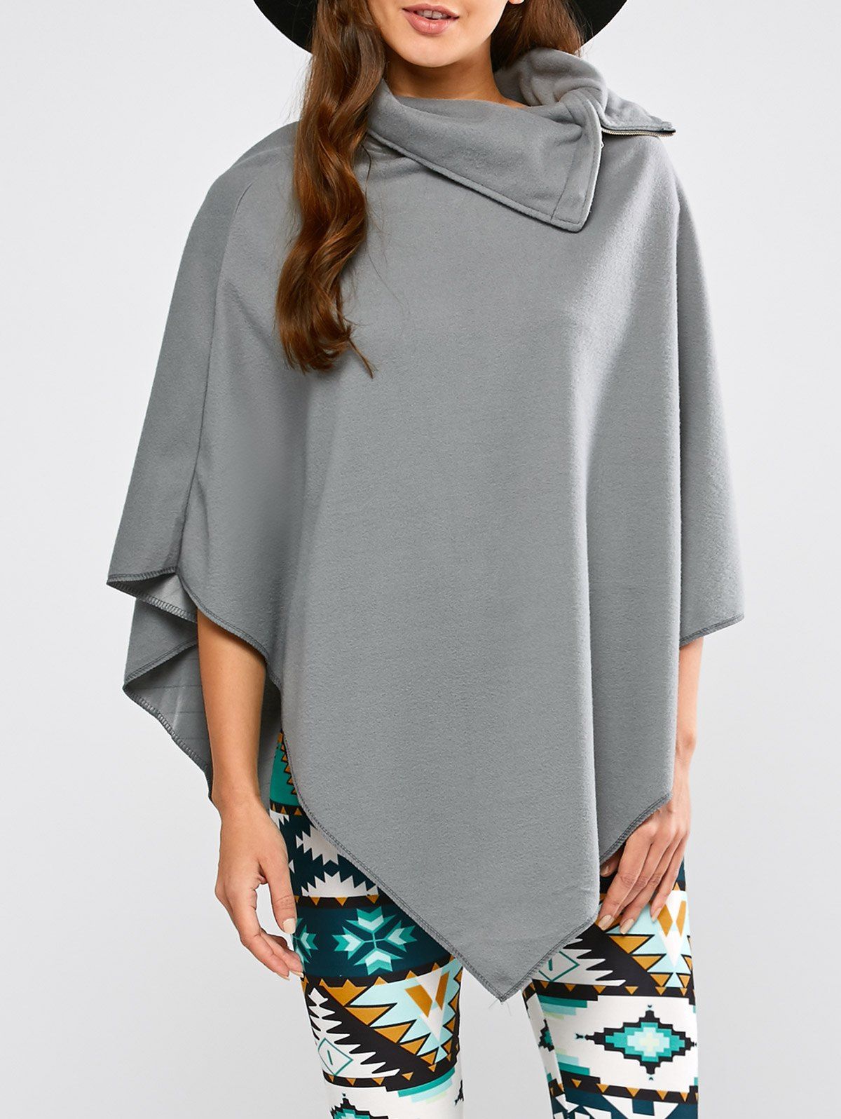 

Asymmetric Hem Poncho, Gray