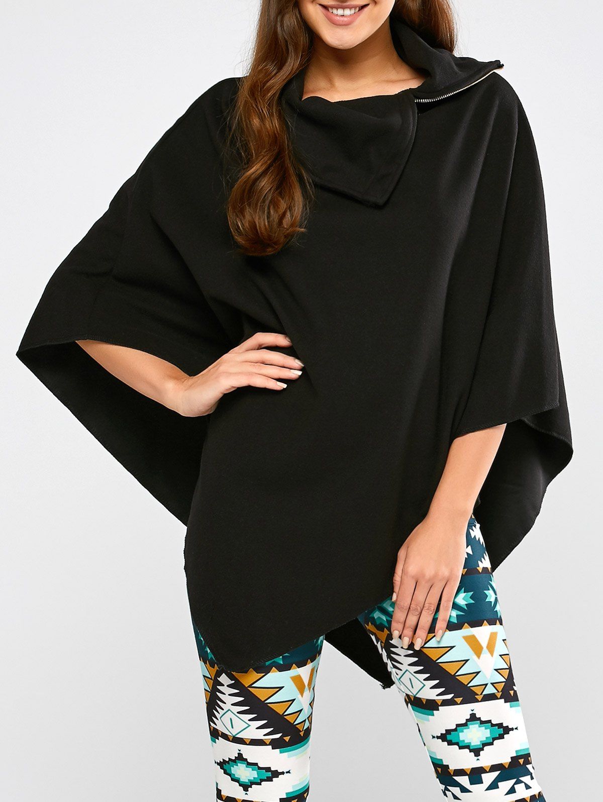 

Asymmetric Hem Poncho, Black