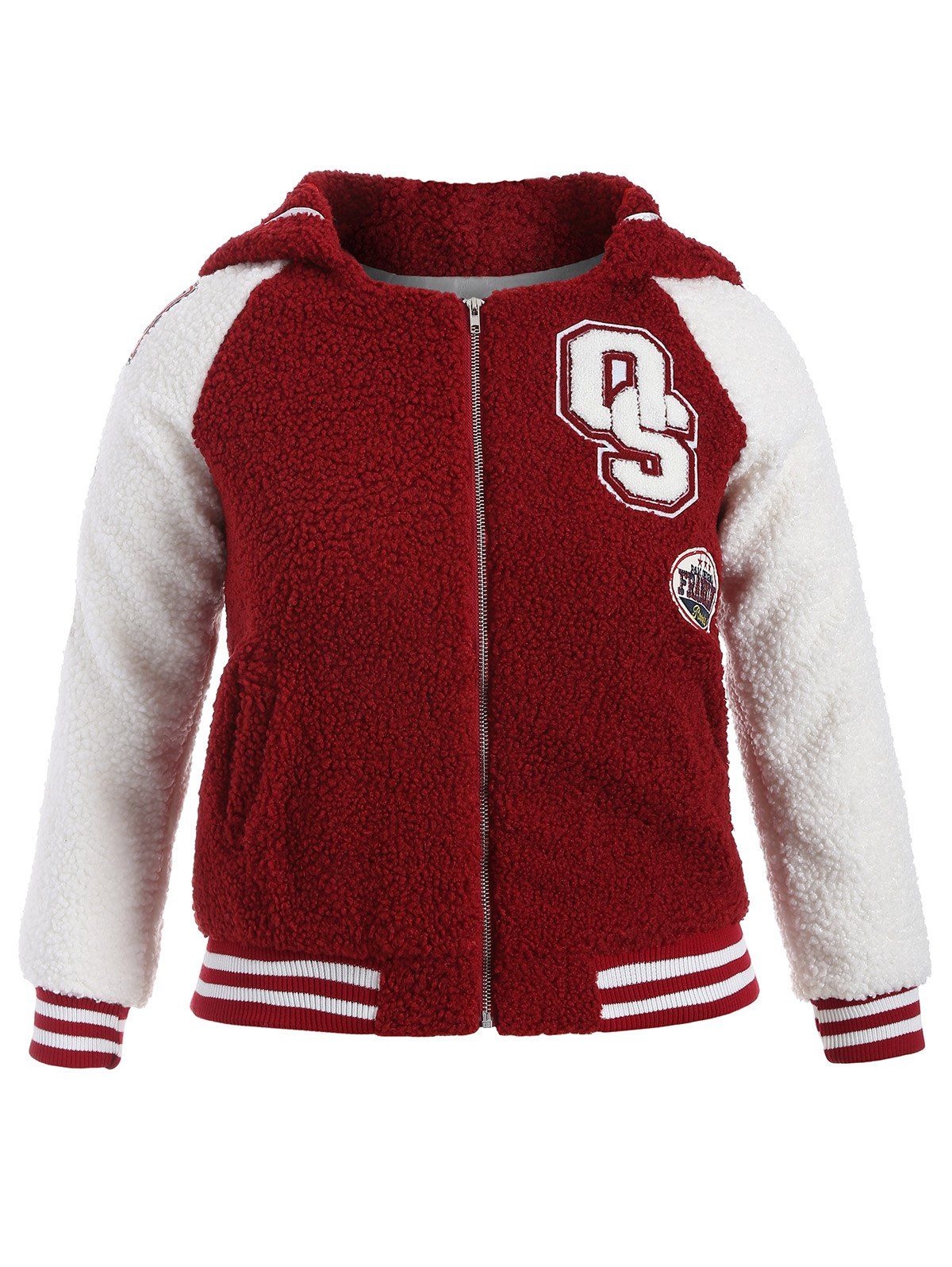 

Plus Size Appliques Fleece Baseball Jacket, Burgundy
