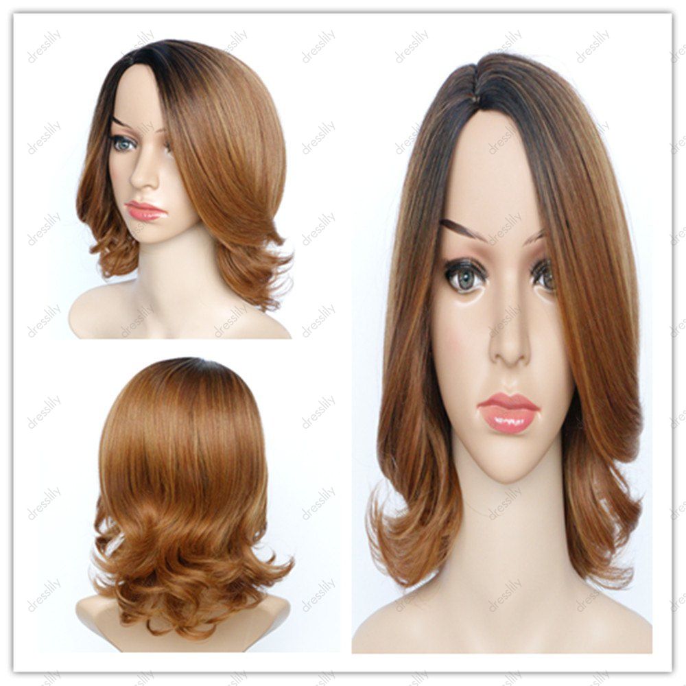

Graceful Women's Medium Fluffy Mixed Color Wavy Side Parting Synthetic Hair Wig, Colormix