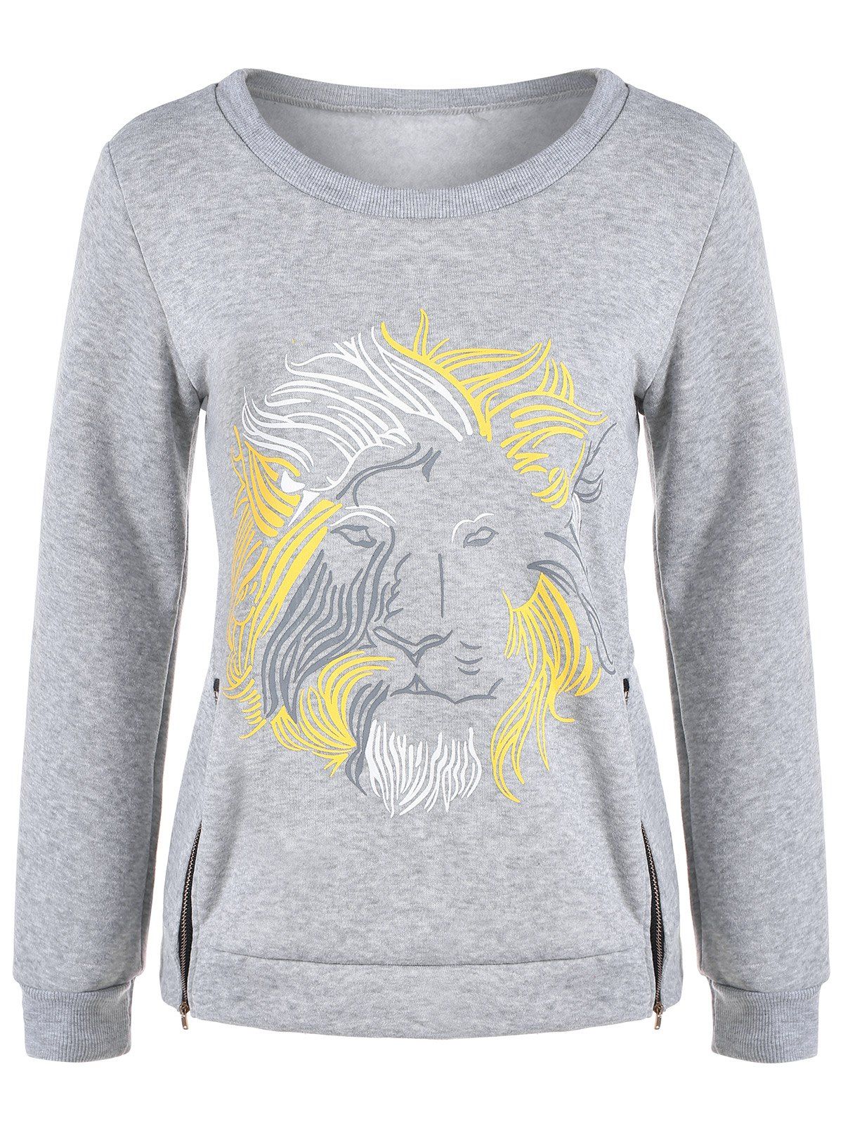 

Lion Graphic Zipper Design Sweatshirt, Light gray