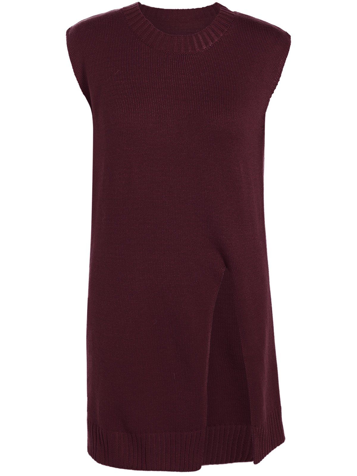 

Slit Long Loose Sleeveless Sweater, Wine red