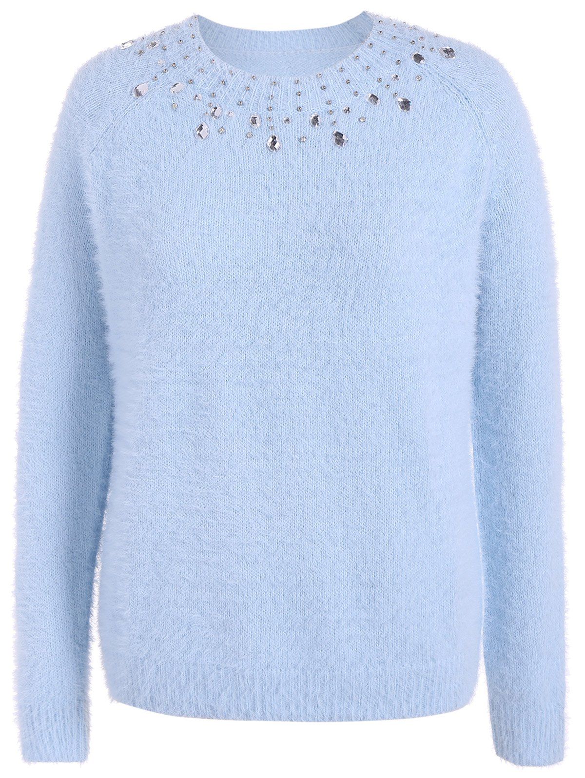 

Beading Raglan Sleeve Sweater, Light blue
